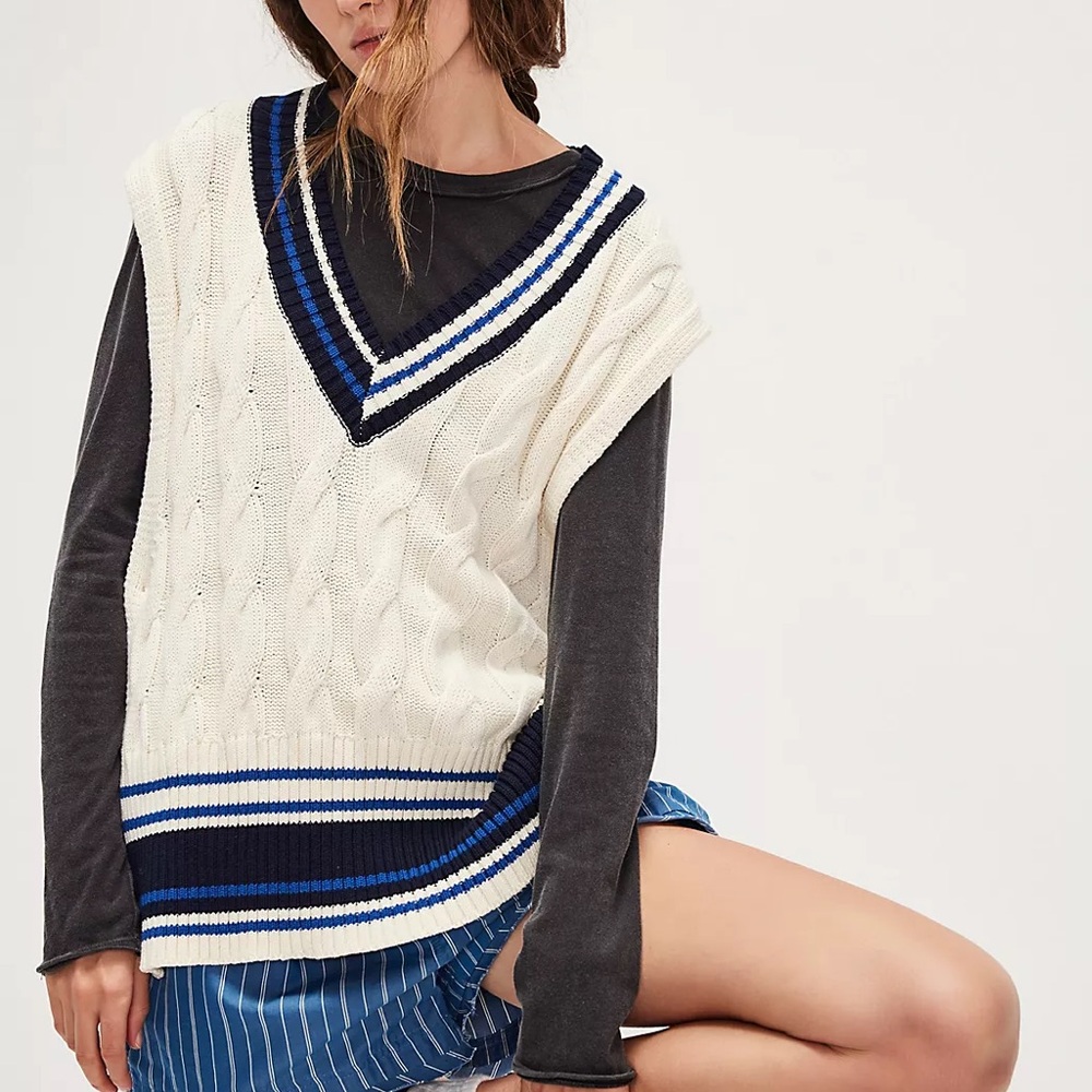 New Free People Coastal Prep Poncho Vest one Size